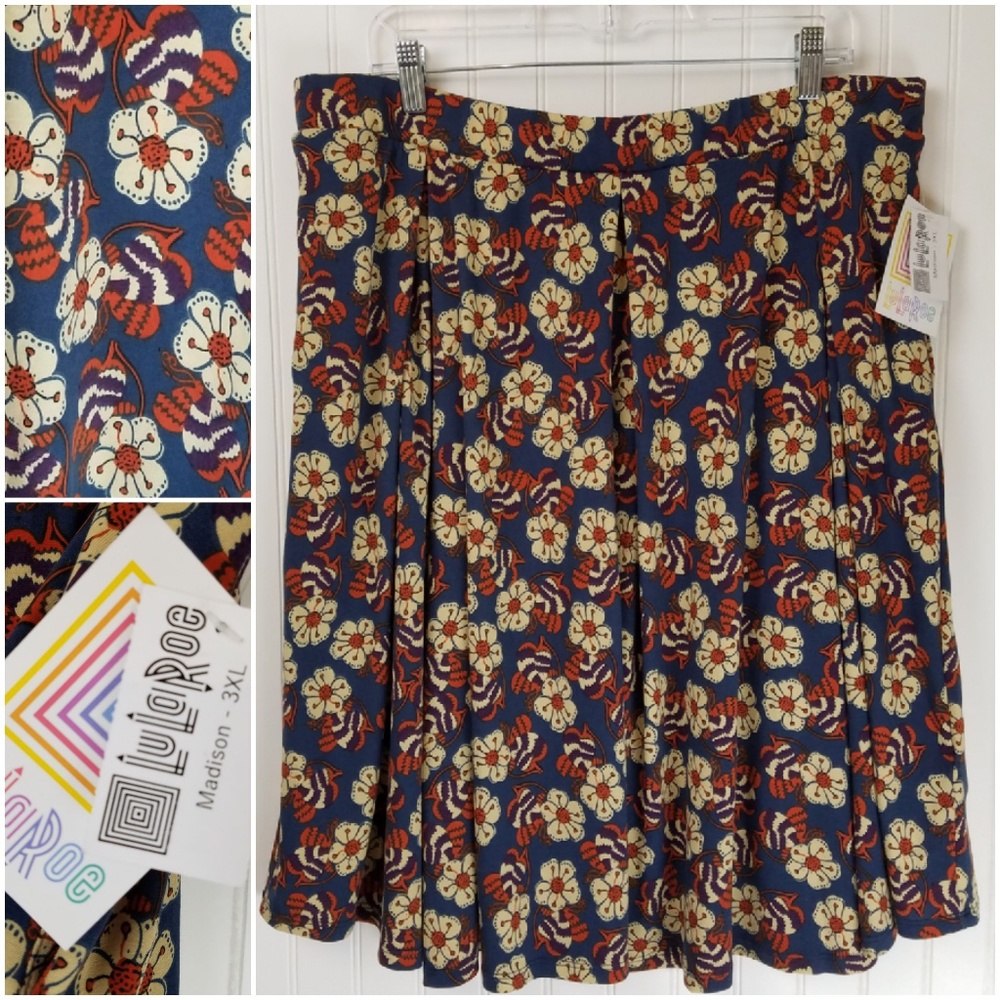 LuLaRoe Madison Teal Fall Floral Skirt Size 3XL